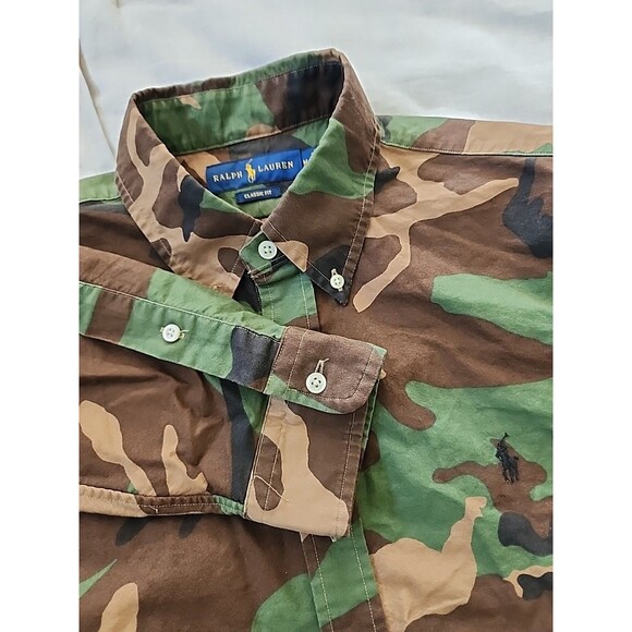 Ralph Lauren Button Down Camouflage Oxford Shirt Long Sleeve Mens Size M Canvas - Picture 1 of 9